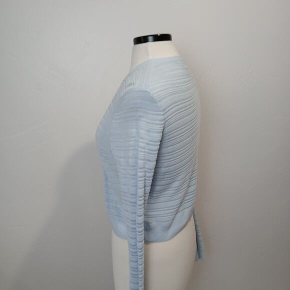 Brooks Brothers Cardigan Womens Medium Extra Fine Cropped Blue Open Knit Ribbed - Picture 3 of 10